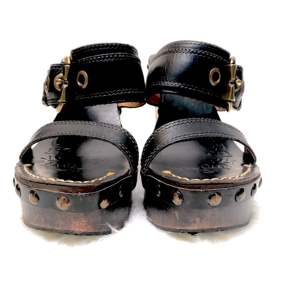 DIEGO DI LUCCA Whimsigoth Y2K leather wood platform sandals 9 - Picture 1 of 12